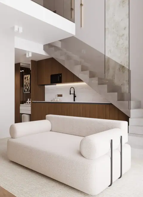 Premium Loft BaySuites - wnętrze loftu ze schodami
